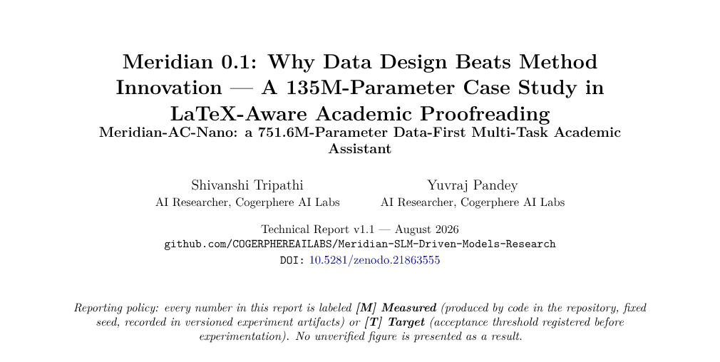 Meridian 0.1 research figure — data design vs method innovation overview